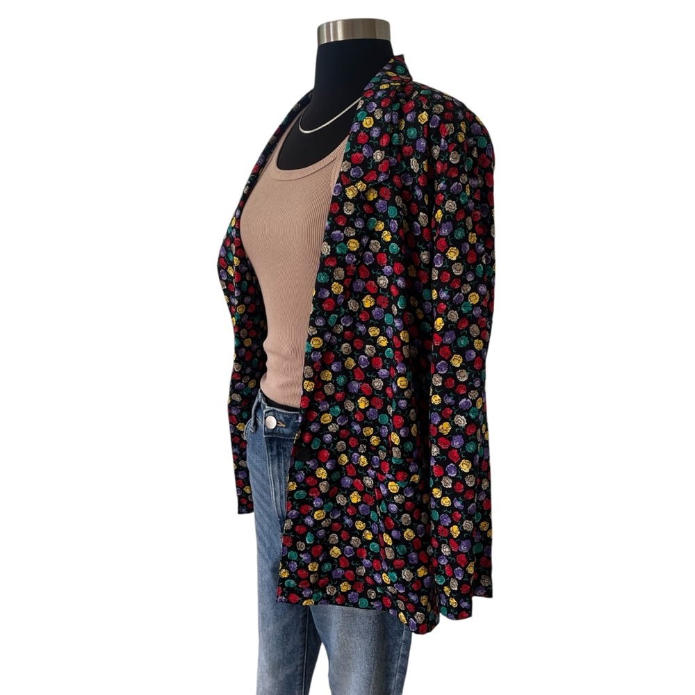 Vintage Colorayons multicolor floral blazer black single breasted oversized M - Picture 6 of 13